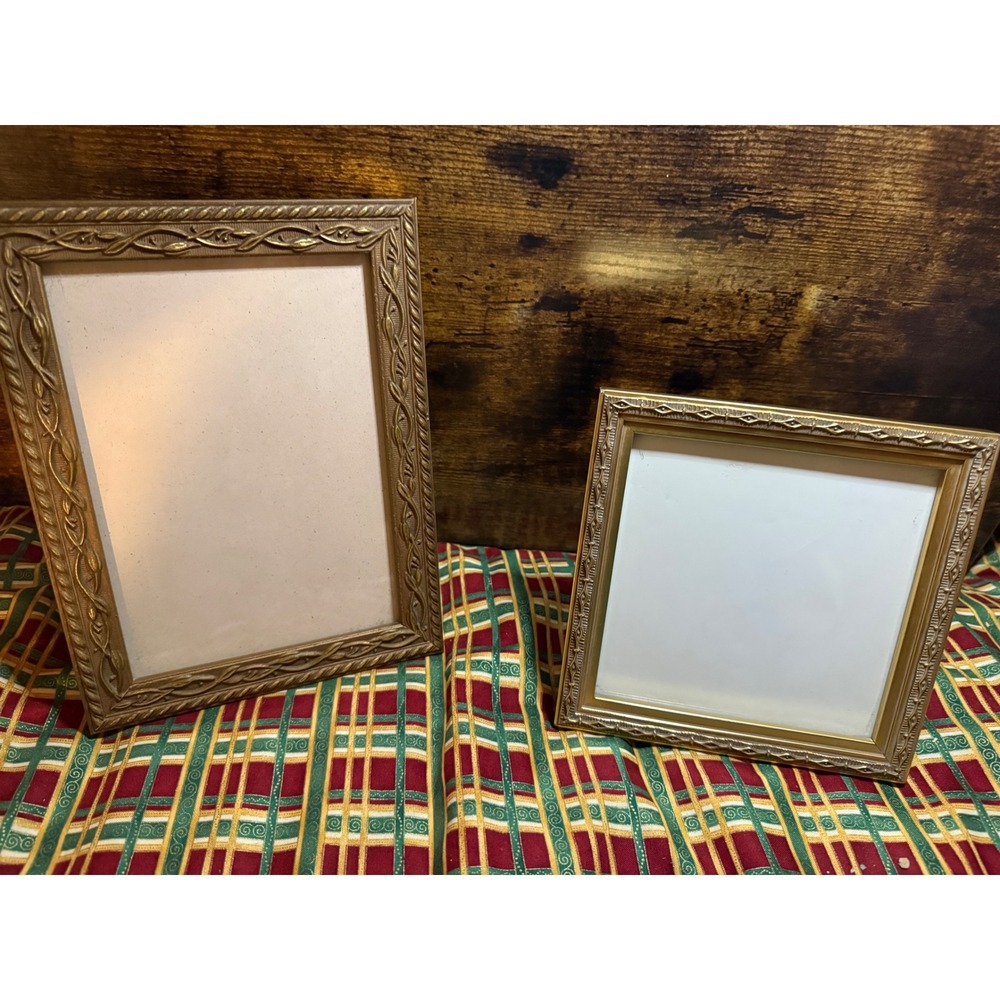Vintage Gold Picture Frame Set Ornate Embossed Vine Diamond 5x7 5x5 Tabletop